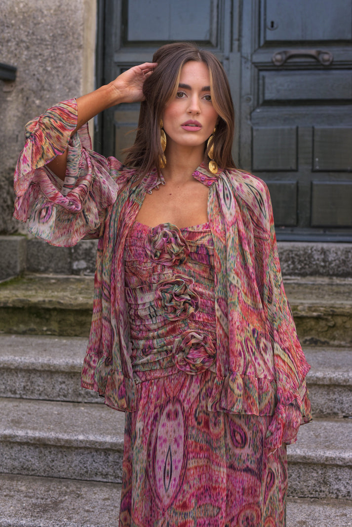 AITZPEA - VESTIDO ENTALLADO CON FLORES FRUNCIDAS
