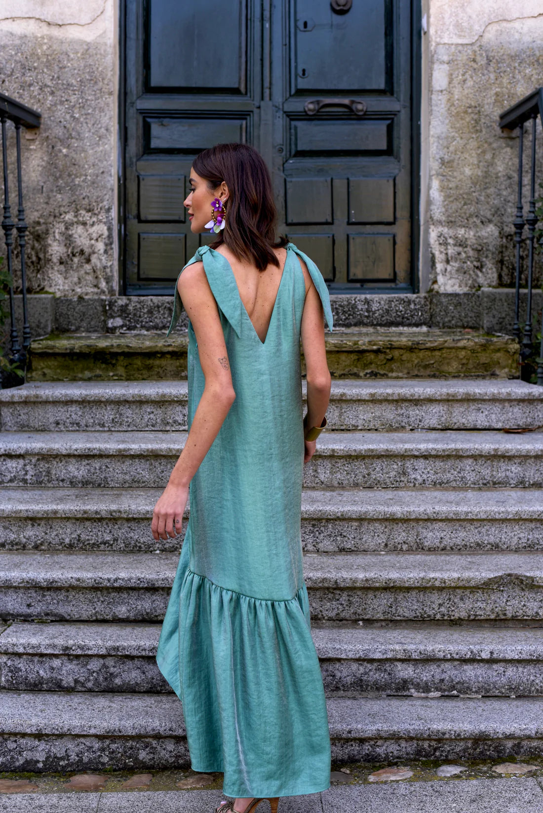 LEONOR - VESTIDO CON LAZOS Y VOLANTE