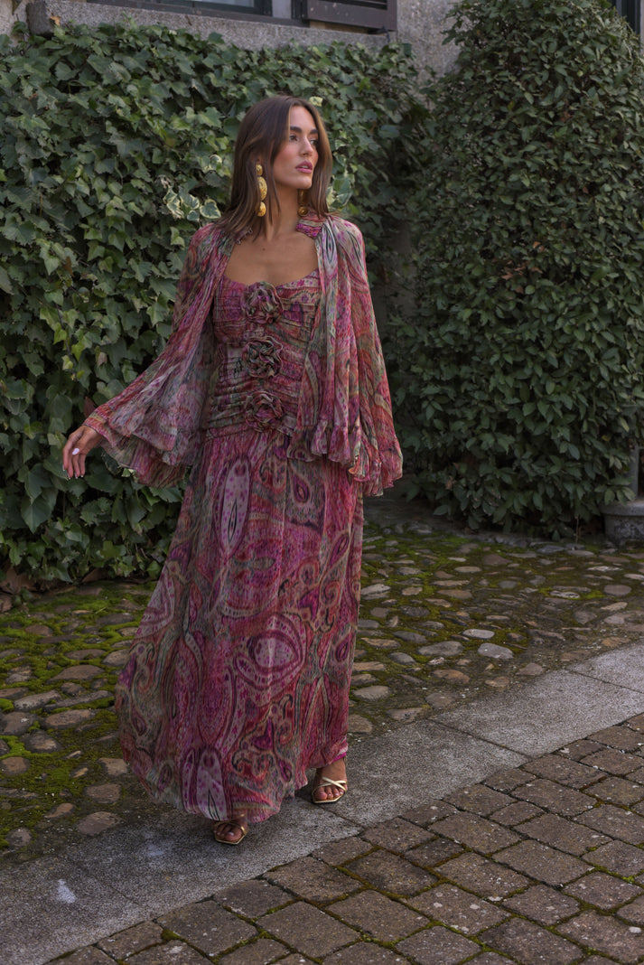 AITZPEA - VESTIDO ENTALLADO CON FLORES FRUNCIDAS