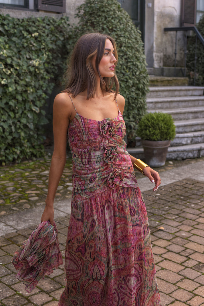 AITZPEA - VESTIDO ENTALLADO CON FLORES FRUNCIDAS