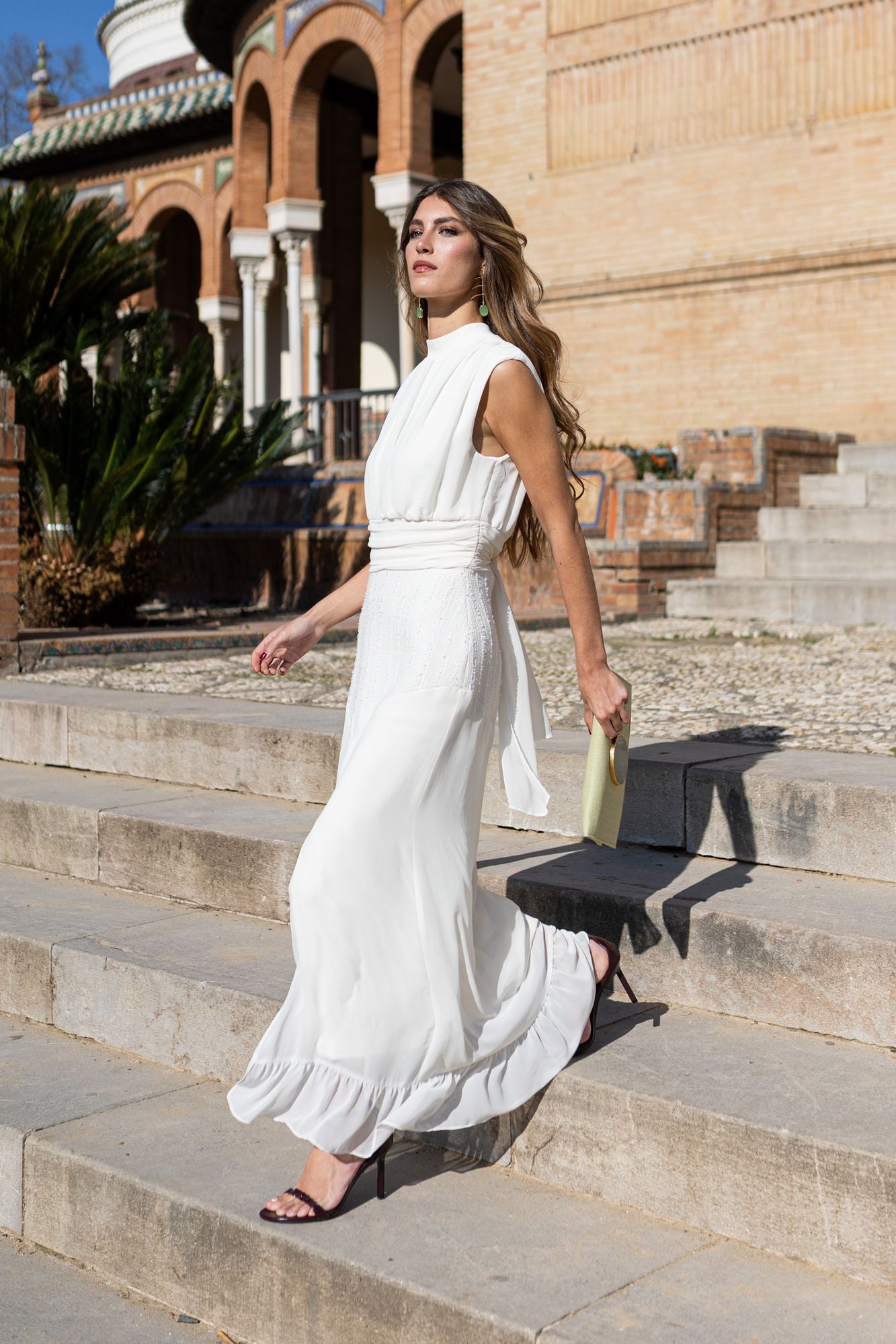 LUCÍA - VESTIDO LARGO DE CREPÉ Y TEJIDO TEXTURIZADO