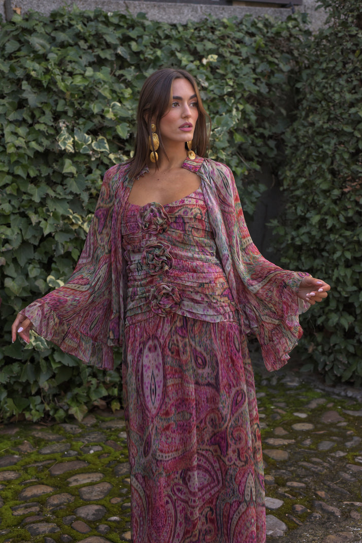 AITZPEA - VESTIDO ENTALLADO CON FLORES FRUNCIDAS