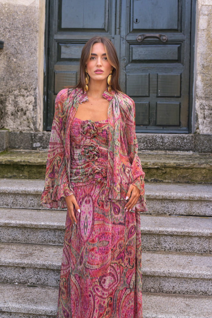 AITZPEA - VESTIDO ENTALLADO CON FLORES FRUNCIDAS