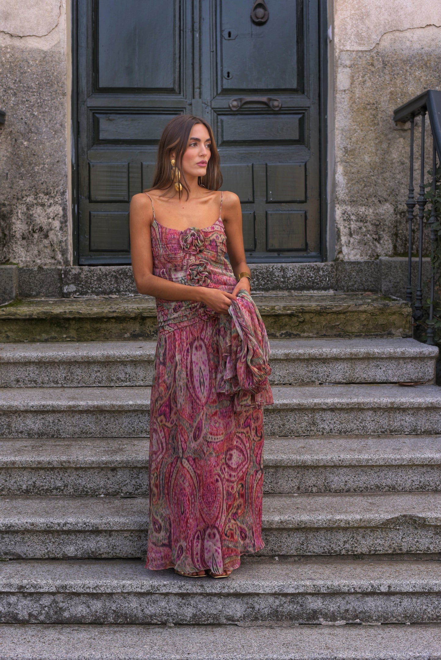 AITZPEA - VESTIDO ENTALLADO CON FLORES FRUNCIDAS