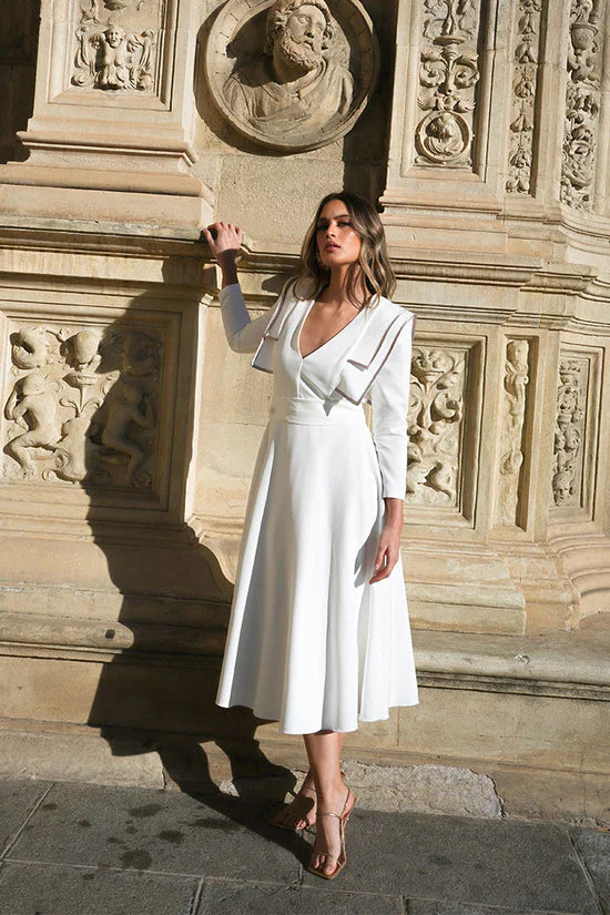 KEILA - VESTIDO MIDI BLANCO ESTRUCTURADO