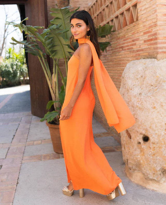 PIEDAD - VESTIDO MIDI CON FOULARD A JUEGO