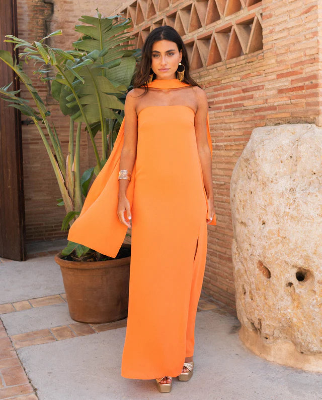 PIEDAD - VESTIDO MIDI CON FOULARD A JUEGO