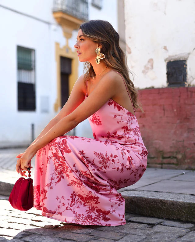 TAMIA - VESTIDO LARGO SATINADO CON ESPALDA ABIERTA