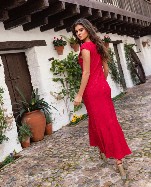 PATRICIA - VESTIDO LARGO DE JACQUARD SATINADO