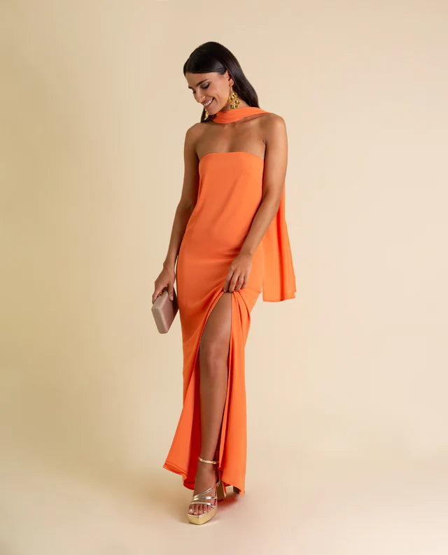 PIEDAD - VESTIDO MIDI CON FOULARD A JUEGO