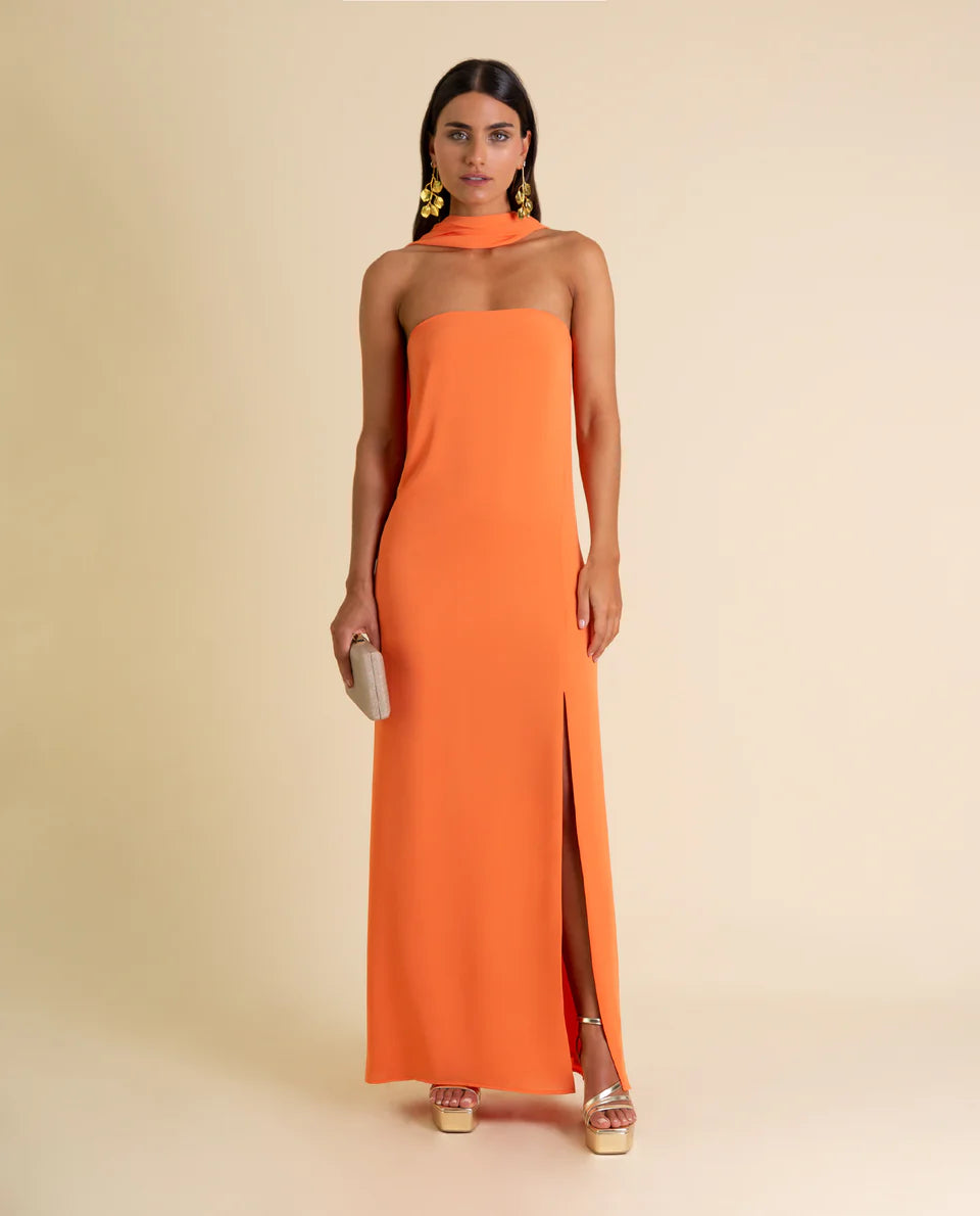 PIEDAD - VESTIDO MIDI CON FOULARD A JUEGO