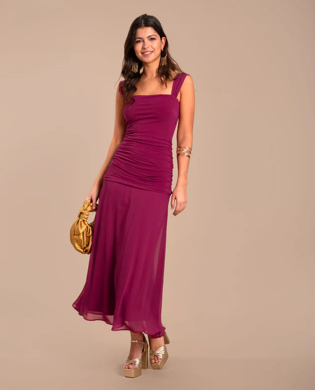 MARIÁNGELES - VESTIDO MIDI CON CUERPO FRUNCIDO