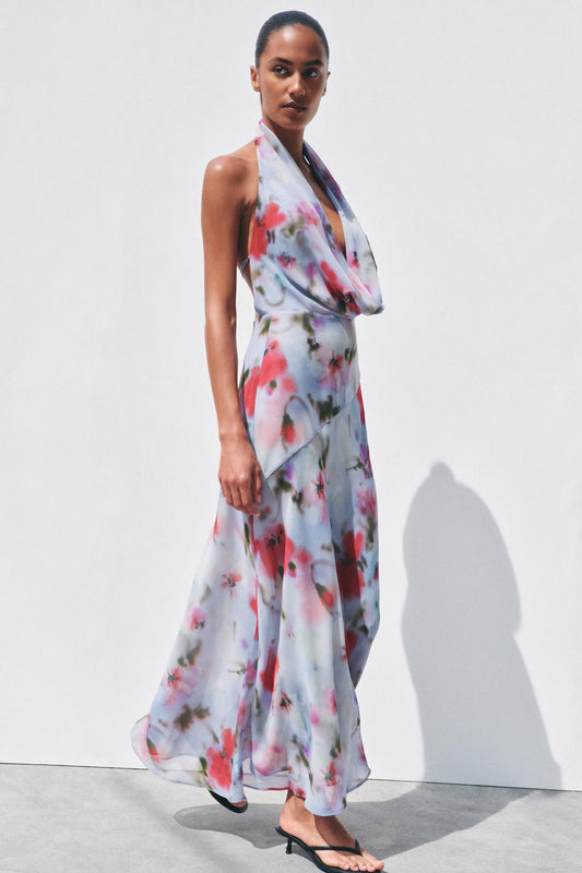 FERNANDA - VESTIDO MIDI ESTAMPADO CON ESCOTE HALTER