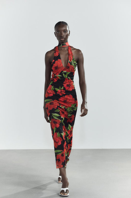 CARMEN - VESTIDO ESTAMPADO CON FOULARD
