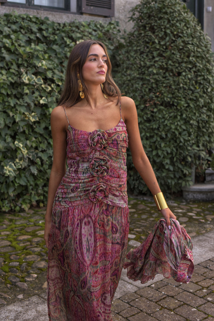 AITZPEA - VESTIDO ENTALLADO CON FLORES FRUNCIDAS