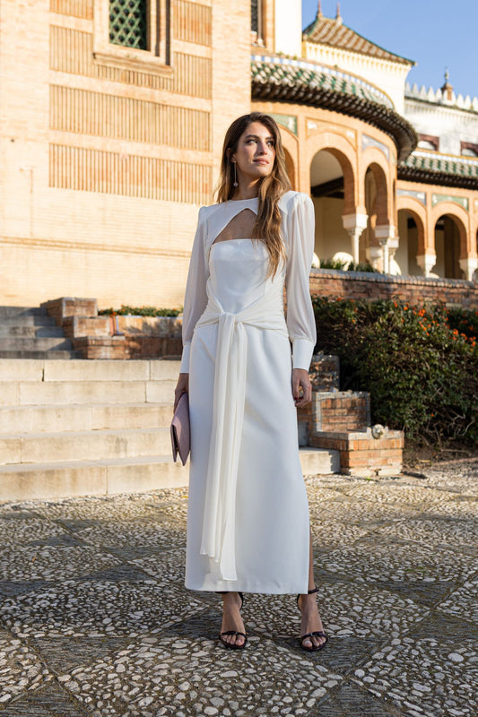 SOFÍA - VESTIDO MIDI CON LAZO Y ESCOTE ABIERTO
