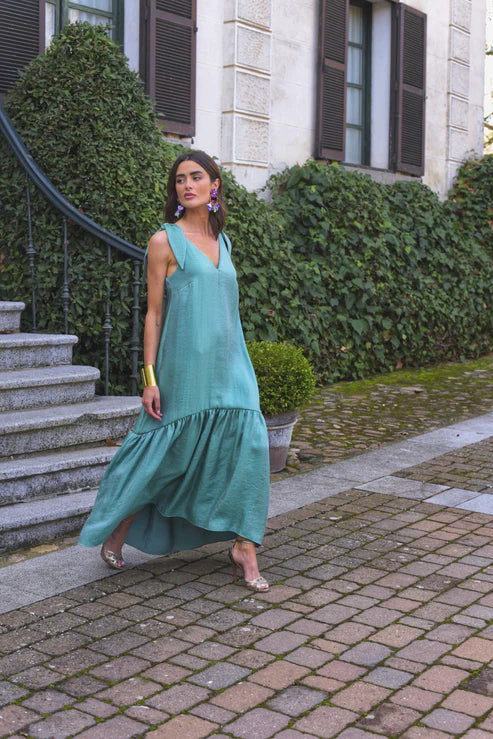 LEONOR - VESTIDO CON LAZOS Y VOLANTE