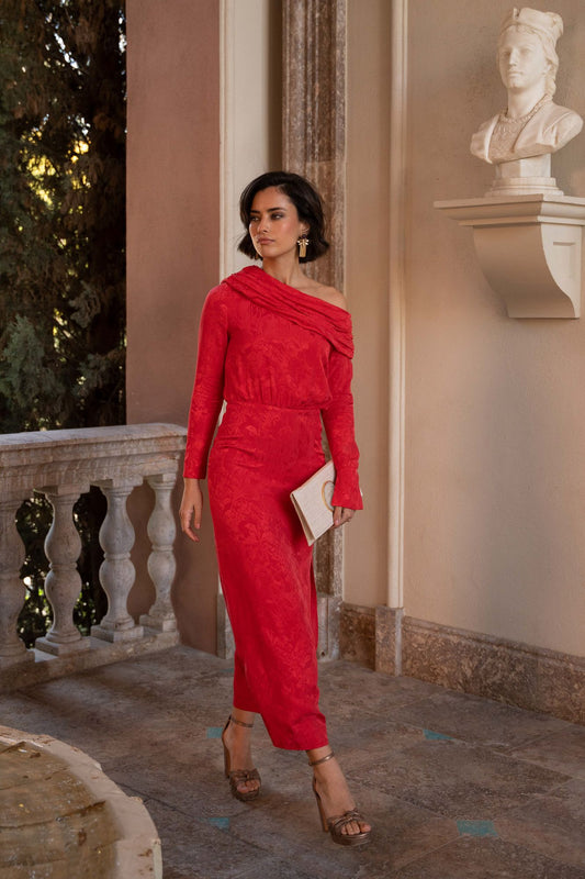 AMAPOLA - VESTIDO JACQUARD ASIMÉTRICO