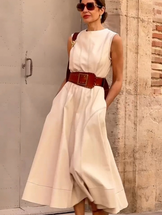 GRETA - VESTIDO SIN MANGAS CON CINTURÓN INCLUIDO
