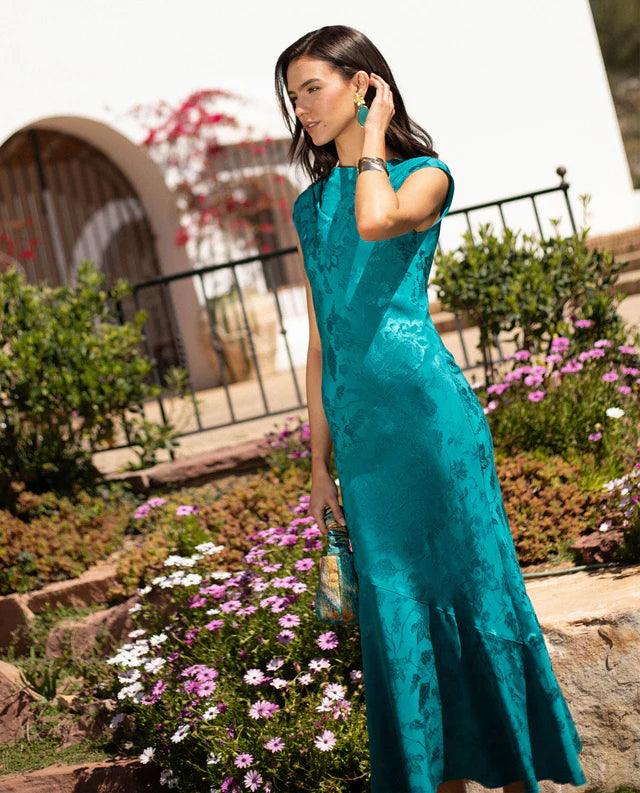 PATRICIA - VESTIDO LARGO DE JACQUARD SATINADO