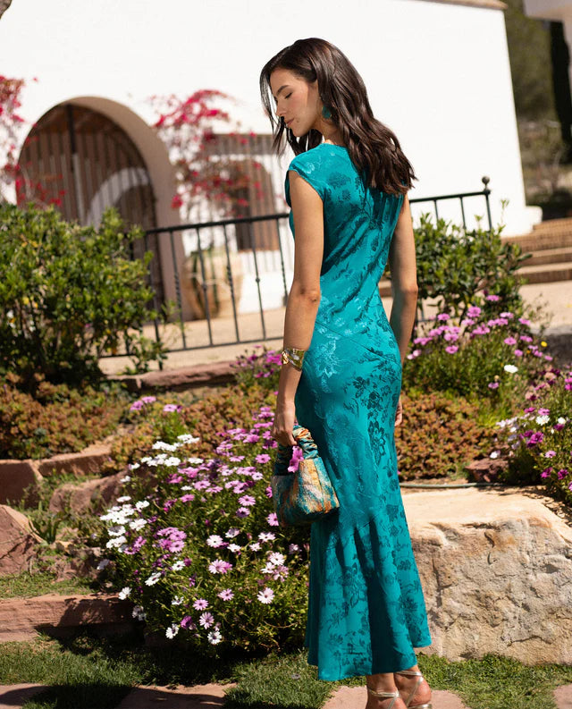 PATRICIA - VESTIDO LARGO DE JACQUARD SATINADO