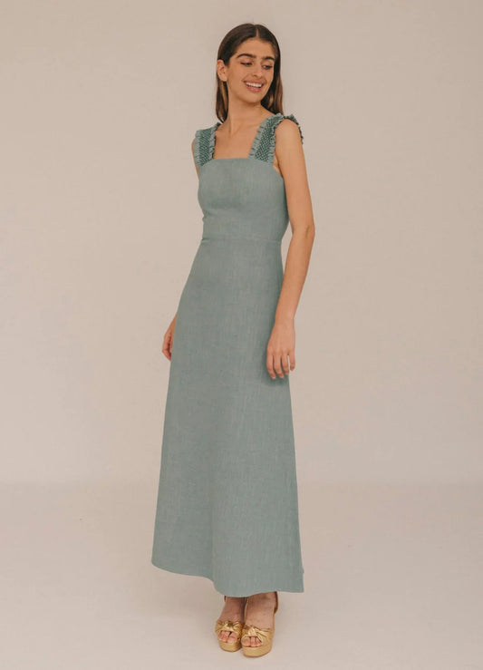 NAYARA - VESTIDO LARGO CON TIRANTES DE NIDO DE ABEJA