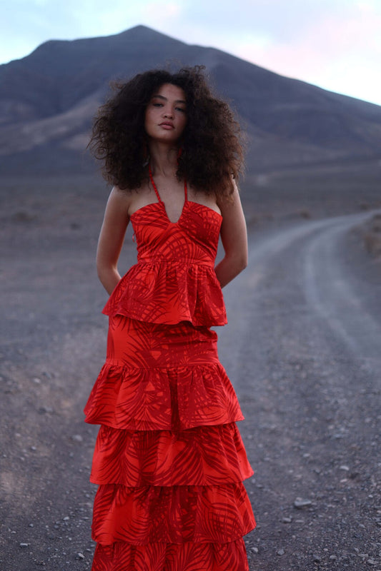 RUFINA - VESTIDO LARGO CON VOLANTES
