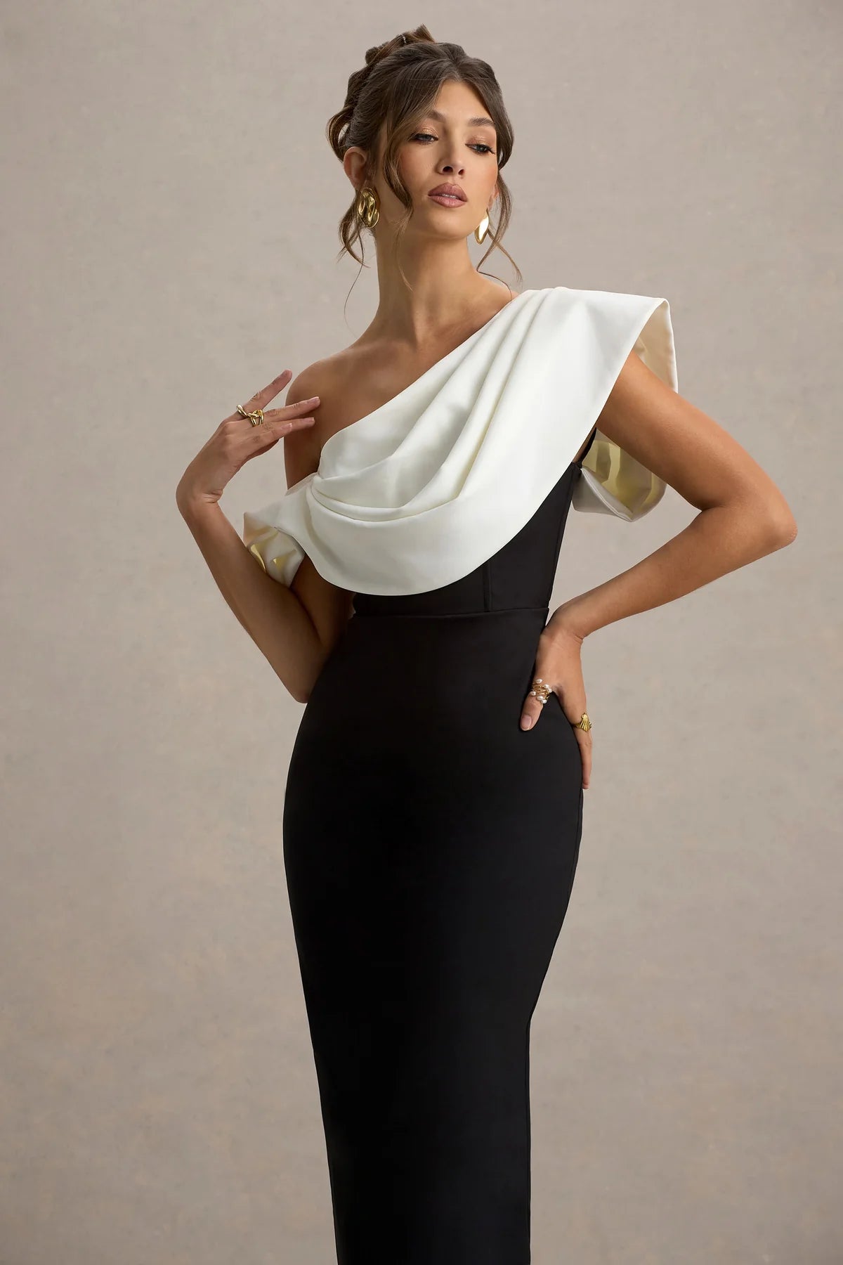 EVA - VESTIDO LARGO ASIMÉTRICO CON DRAPEADO