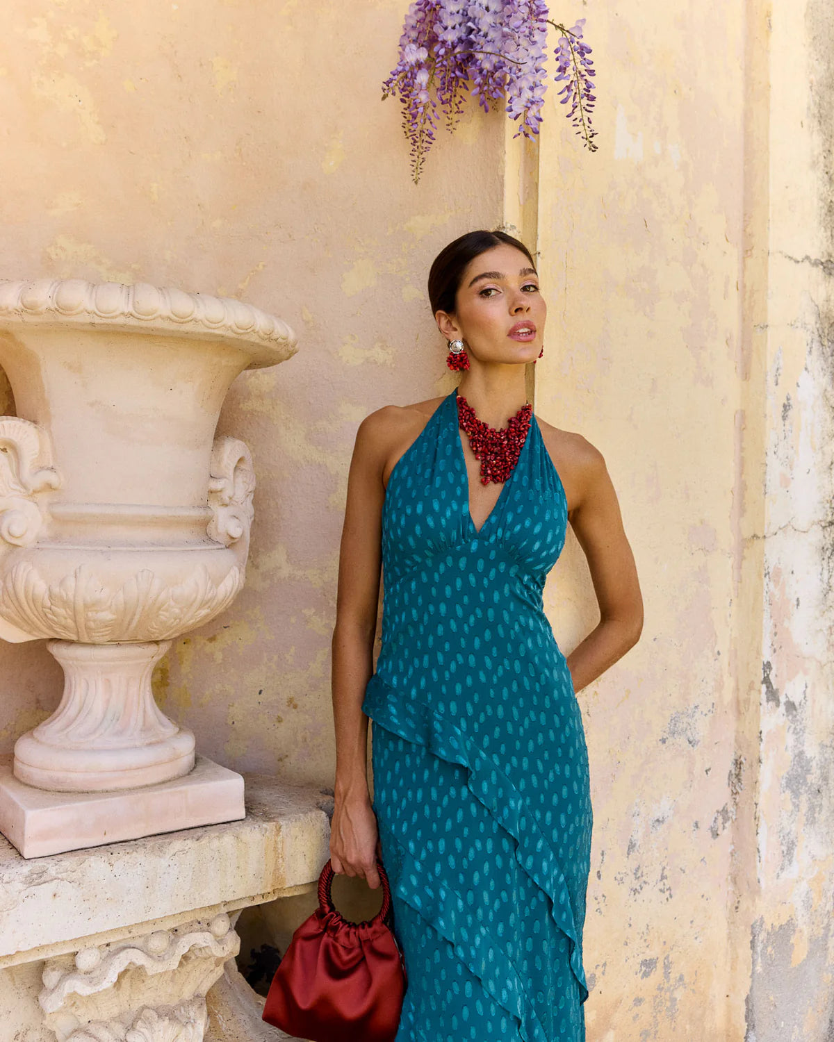 EVARISTA - VESTIDO HALTER CON ESCOTE EN V