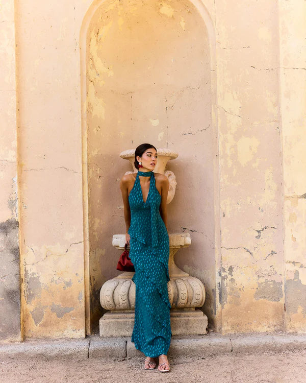 EVARISTA - VESTIDO HALTER CON ESCOTE EN V