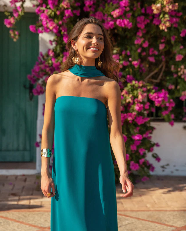 PIEDAD - VESTIDO MIDI CON FOULARD A JUEGO