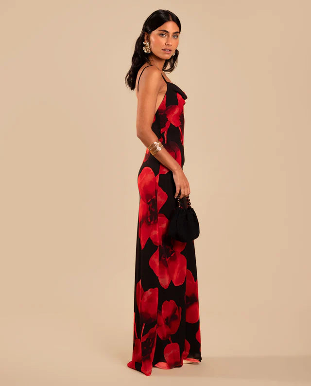 RUBÍ - VESTIDO LARGO ESTAMPADO CON VOLANTE