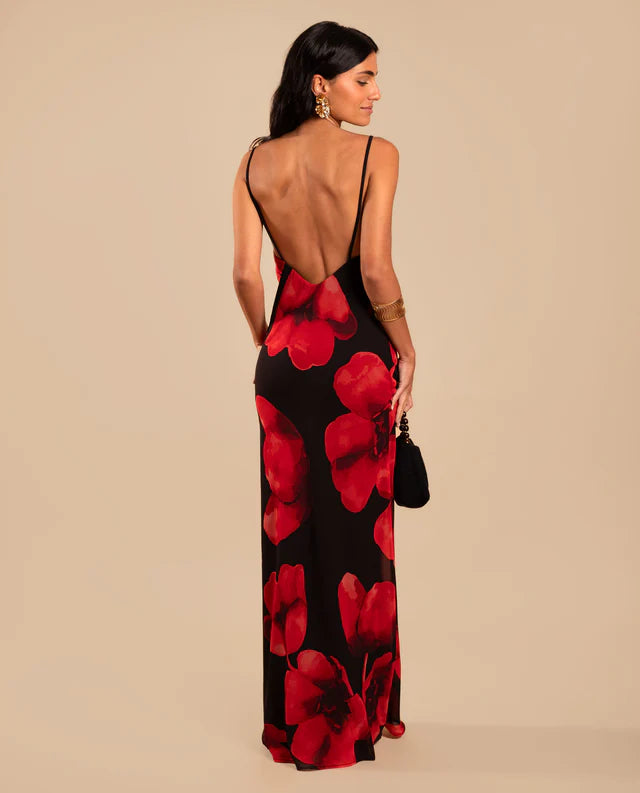 RUBÍ - VESTIDO LARGO ESTAMPADO CON VOLANTE