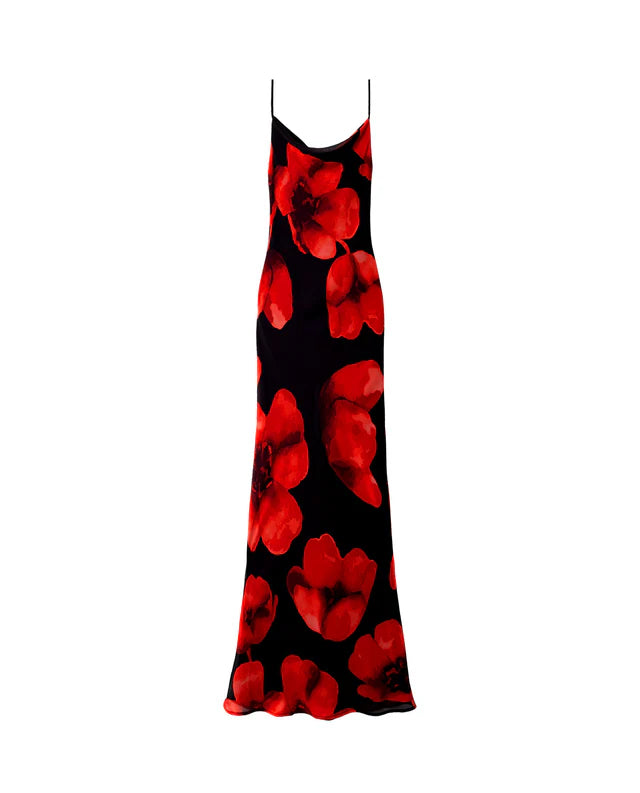 RUBÍ - VESTIDO LARGO ESTAMPADO CON VOLANTE