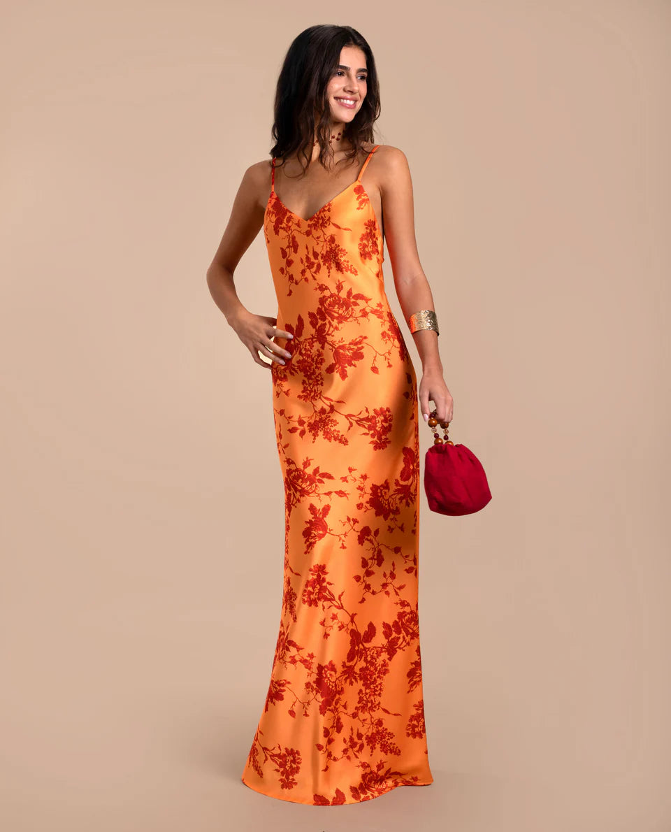 TAMIA - VESTIDO LARGO SATINADO CON ESPALDA ABIERTA