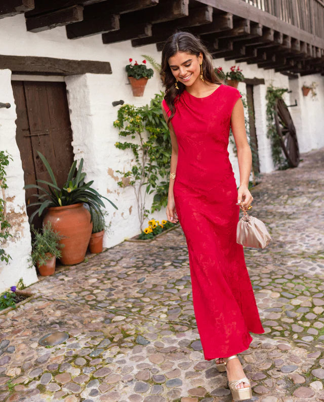 PATRICIA - VESTIDO LARGO DE JACQUARD SATINADO