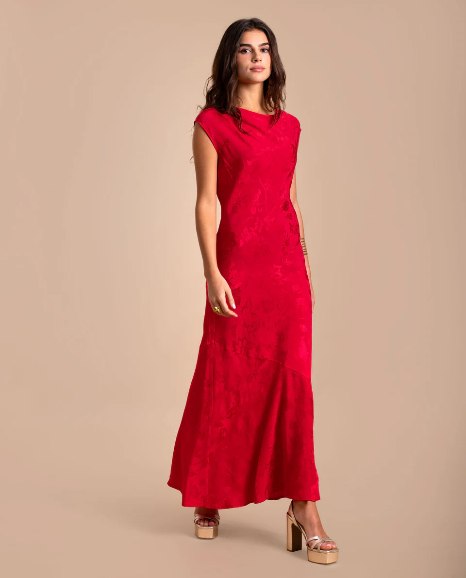 PATRICIA - VESTIDO LARGO DE JACQUARD SATINADO