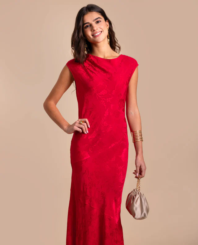 PATRICIA - VESTIDO LARGO DE JACQUARD SATINADO