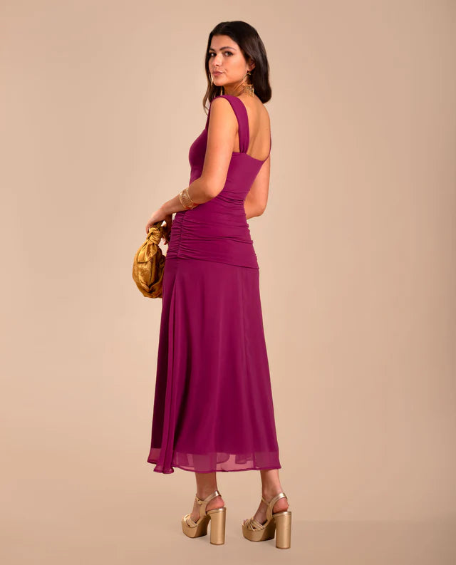 MARIÁNGELES - VESTIDO MIDI CON CUERPO FRUNCIDO
