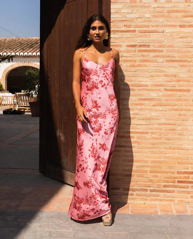 TAMIA - VESTIDO LARGO SATINADO CON ESPALDA ABIERTA
