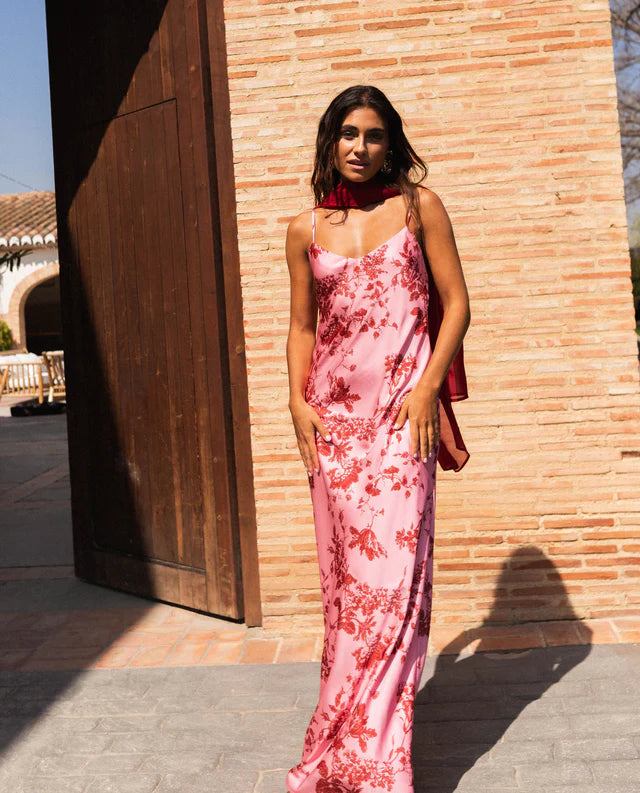 TAMIA - VESTIDO LARGO SATINADO CON ESPALDA ABIERTA