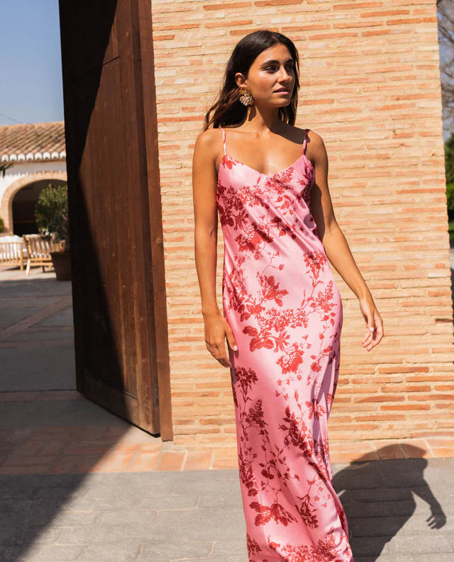 TAMIA - VESTIDO LARGO SATINADO CON ESPALDA ABIERTA